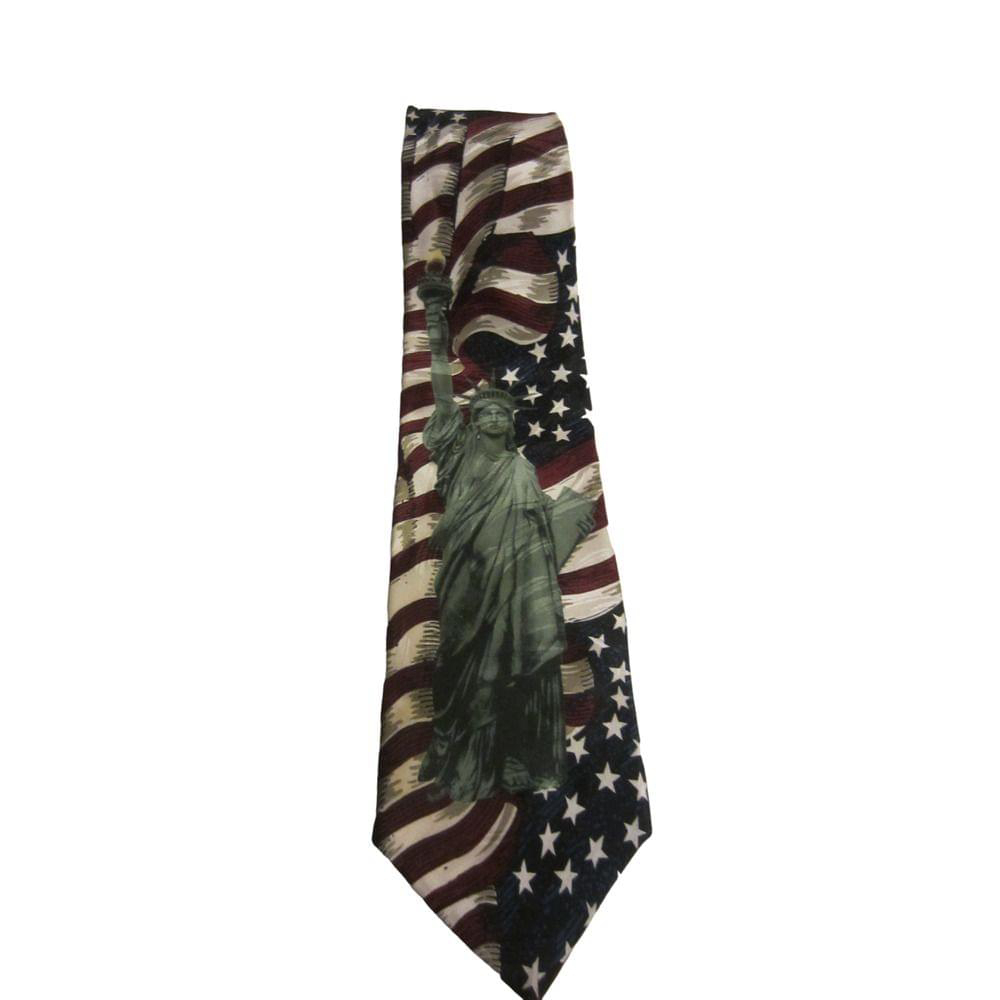 Museum Artifacts Silk Waving American‎ Flag With The Statue of Liberty Tie